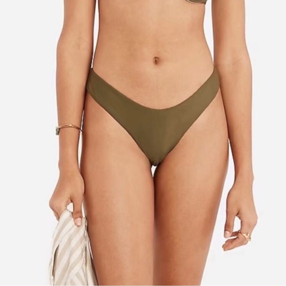J Crew Curved‎ Waist Cheeky Bikini Bottom BC125 Safari Green Size Large